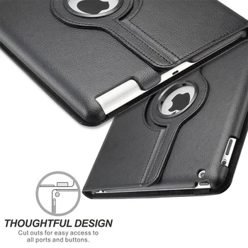 360 Grādu Rotējoša PU Leather Flip Cover Case for iPad 2 3 4 Lieta Stāvēt Gadījumos Smart Tablet A1395 A1396 A1416 A1430 A1458 A1460