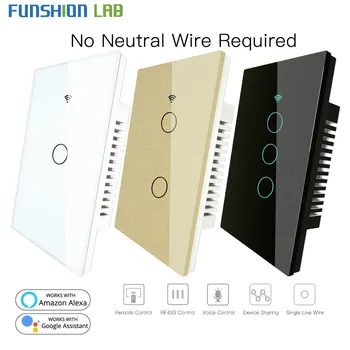 Balts RF433+WiFi Smart Sienas Touch Slēdzis Nav Neitrālo Vadu Vajadzēja Vienu Vadu Sienas Slēdzi Darbu ar Alexa, Google Home 170-250V