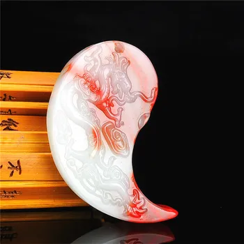 Dabas Sarkana Balta Nefrīta Pāris Dragon Phoenix Kulons Ķīniešu Roku Cirsts Modes Rotaslietas Šarmu Amuletu Vīriešiem, Sievietēm Dāvanas