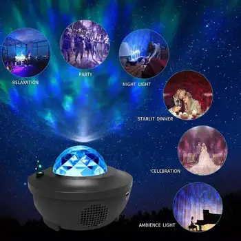 Krāsains Zvaigžņotās Debess Projektoru Blueteeth USB Balss Kontroles Mūzikas Atskaņotājs, LED Nakts Gaisma USB Uzlādes Projekcijas Lampa Bērniem Dāvanu