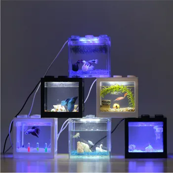 USB mini Kaujas LED zivju kastes akvāriju, caurspīdīgu akrila zivju tvertnes office desktop apdare Radoši veidot blokus stacked
