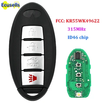 3+1 pogas Jaunas Smart Tālvadības Atslēgu Fob, 4 Pogu 315MHZ ar ID46 Infiniti FX50 QX70 FX35 FX37 KR55WK49622 ar ievietojiet atslēgu