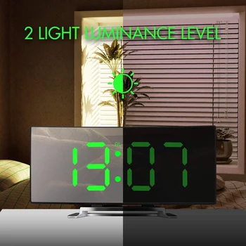 Digitālais Modinātājs, 7 Collu Izliektu Aptumšojami LED Sn Ciparu Pulkstenis Bērniem, Guļamistaba, Zaļā Lielu Skaitu Pulkstenis, Viegls Sma