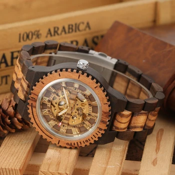 Retro Koka Skatīties Royal Zelta Romiešu Burtiskā Mehāniskās Pulksteņi Vīriešu Top Luksusa Koka Rokassprādze Skatīties montre homme automatique reloj