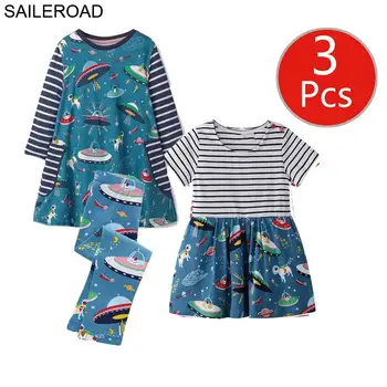 SAILEROAD Meitenes Modes 3pcs Bērnu Apģērbu Komplekts Kleitu Stulpiņi Tērpiem, Vasarā, Rudenī Toddler Meitenes Puse Kleitas, Uzvalki