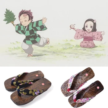 Bērniem Zēnu, Meiteņu Anime Cosplay Kurpes Demon Slayer:Kimetsu Nav Yaiba Kamado Tanjirou Nezuko Japāņu Gītā Koka Tupelēm Tupele Sandales