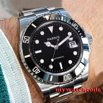 Zīmola Luksusa Vīriešu Pulksteņi 40mm PARNIS black dial safīra stikls datums miyota automātiskā vīriešu rokas pulksteņi
