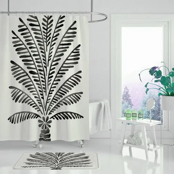 Dušas aizkars skaistu vintage ziedu, tropisko palmu lapu koku ziedu džungļu lapu kaktuss augu vannas istaba