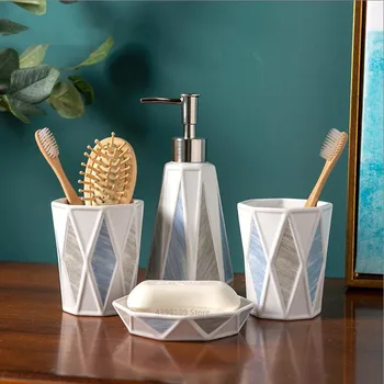 Skandināvijas vannas istabas komplekts vienkāršu keramikas vannas istabas piederumi tualetes, vannas istaba dekorēšanas piederumi, zobu suku turētājs, ziepju dozators