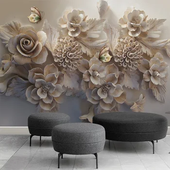 Pasūtījuma Sienas 3D Tapetes Eiropas Estētisko trīsdimensiju Reljefa 3D Ziedu Tauriņš Dzīvojamā Istaba Dīvāns Fona Tapetes
