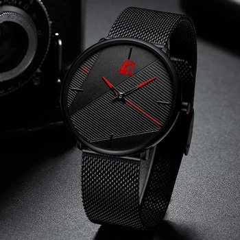 Reloj hombr 2020. gadam, Modes rokas Pulksteņi Vīriešu klasiskais melns (Classic Black Ultra Thin Nerūsējošā Tērauda Sieta Josta Kvarca Rokas pulksteni relogio masculino