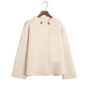 LANMREM elegants o-veida kakla divas pogas Rudens jauns džemperis sieviešu zaudēt ārējā valkāt siltu jaku mētelis sieviešu trikotāžas apģērbu 2A1008