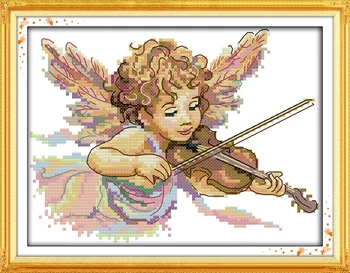 Eņģelis, kurš spēlē vijoli cross stitch komplekts aīda 14ct 11ct skaits apdrukāta kanvas dūrienu izšūšana DIY roku darbs, rokdarbi