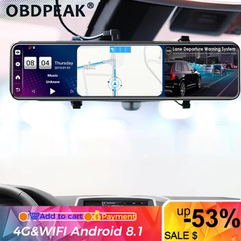 Android 4G 12 Collu Auto Atpakaļskata Spogulī, Straumēt Dash Cam Dual 1080P Kamera Auto Dvr ADAS Super Nakts GPS Navigācijas Sekretārs
