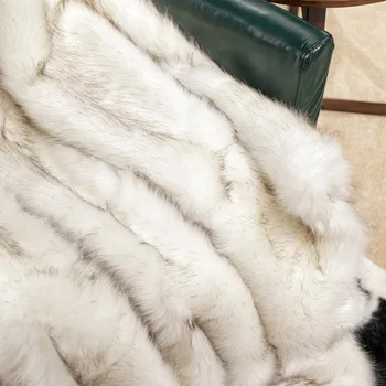 Mākslīgās fox kažokādas segu Imitācija fox mest uz Dīvāna Dīvānu Balts ar brūnu padomus, 150x200cm gultas Pārklājs gultas