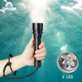 Topcom Profesionālās IP68 Niršanas Lukturīti Spēcīgs 10W T6 LED Niršanas Gaismas Augstāko Ūdensizturīgs 3 LED Lukturītis Ar Anti-skid Virvi