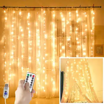 3m LED Pasaku Gaismas Vainags Aizkaru Lampas Tālvadības pults USB String Gaismas Ziemassvētku Rotājumi Mājās Vainags uz Loga