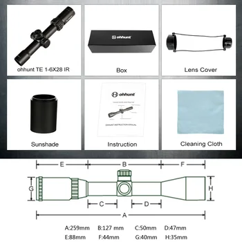 Ohhunt Plānas Malas 1-6X28 IS Medību Riflescopes Mil Dot Stikla Iegravēts Tīkliņš, RGB Apgaismojums Turrets, Bloķēšanas Reset Fotografēšanas darbības Joma