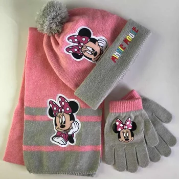 Disney Ziemas Cepure Un Šalle Bērniem Minnie Mouse Auto Mobilizācijas Mazulis Zēni Meitenes Āra Silta, Bieza, Adīta Cepurīte Pilnu Pirkstu
