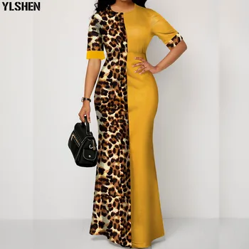 Vasaras Āfrikas Kleitas Sievietēm Jaunu Dashiki Dzeltena Leopard Āfrikas Apģērbu Plus Lieluma Drukāt Retro Āfrikas Bodycon Sen Maxi Kleita