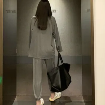 Pajama Komplekti Pavasara Jaunu Plānas Plus Izmērs 2XL Zaudēt Cietā Vienkārši garām Piedurknēm Sieviešu Elegants Atpūtas Homewear korejiešu Stilā Outwear