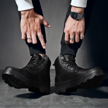 īstas ādas potītes zābaki vīriešu neslīdoša ūdensnecaurlaidīga apavi gumijas apavi mežģīnes up modes zapatos de hombre vīriešu zābaki