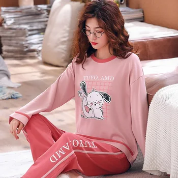 Gudrs Sleepwear Pijamas Feminino Sieviešu Pidžamas Komplekts Jauns Plānas Pigama Sieviete Ar Garām Piedurknēm Gadījuma Pidžamas Karikatūra Izdrukāt Homewear