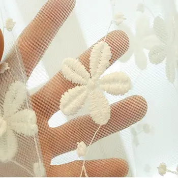 Korejas Svaigas Baltās Gypsophila Mežģīnes, Izšuvumi Milzīgais Aizkari viesistabā Pielāgot Peldošās Logu Guļamistaba