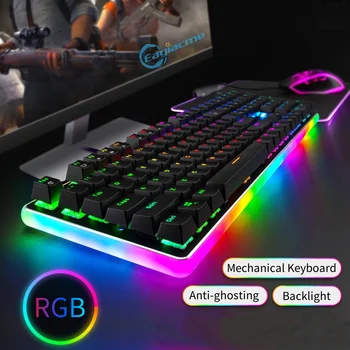 Ergonomisks 108 Atslēgas Mechanical Gaming Keyboard USB Vadu Tastatūru RGB Apgaismojums PC/Laptop MX Zilā Maiņa Datorspēļu Tastatūra