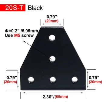 5 Hole Black 90 Grādu Kopīgās Valdes Plāksnes Stūra Leņķis Savienojumu Kopīgu Sloksnes 2020. gadam, Alumīnija Profilu 3D Printera Rāmis