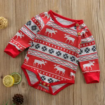 Pudcoco Jaundzimušais Zēns, Meitene Drēbes Ziemassvētku Drukāt Garām Piedurknēm Bodysuit Jumpsuit Viengabala Kokvilnas Apģērbs Džemperi Apģērbi