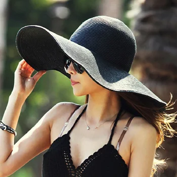 Sieviešu Klp Vasaras Locīšanas Platām Malām, Salmu Cepures Liels Saules Cepures UV Aizsardzību, Panama floppy Pludmales Cepures Dāmas loku cepuri chapeau femm