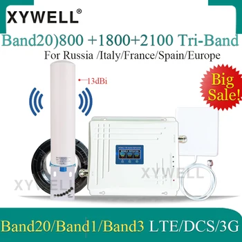 Tri-Band Mobilo Pastiprinātājs Band20)LTE 800/2100/1800 Mhz 4G signālu Pastiprinātājs LTE WCDMA GSM Repeater 2g 3g 4g Mobilā Signāla Pastiprinātājs