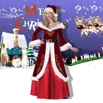 Santa claus cosplay kostīmu vīriešu luksusa Pieaugušo sexy sievietes cosplay Ziemassvētku Vecīša kostīms, sarkans Ziemassvētku mini kleita un cepure masku