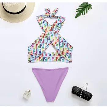 Sexy Augsta Kakla Crisscross Peldkostīmu Pavada Peldkostīmi Sieviešu High Cut Bikini Komplekts Ir 2021. Vasaras Peldkostīms Beachwear