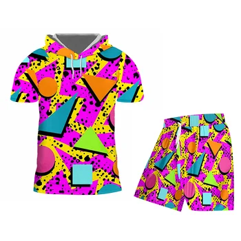 OGKB Vasaras Gadījuma Tracksuit Komplekts 3D Krāsaina Trīsstūra Ģeometrija Drukas T Krekli Un Bikses, Uzvalks Par Vīriešiem/sievietēm Hip Hop Streatwear