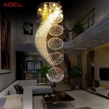 Ilgi dubultā kāpnes mūsdienu lustras lampas LED kristāla llights stilīgs hotel projekta Villa zālē apgaismojums apturēšanu vadu