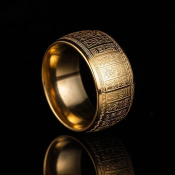 Gredzeni vīriešiem zelta Budistu Nerūsējošā Tērauda Rotaslietas, gredzens, Zelta Gaismas Valdonīgs liels Tērauda gredzens Steampunk rock dāvanu accesories