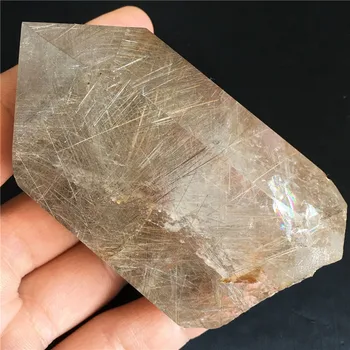 Dabiskās kvarca kristāla zizli punktu feng shui zelta matu čakra pārredzamu dziedniecības akmeņi, kristāli