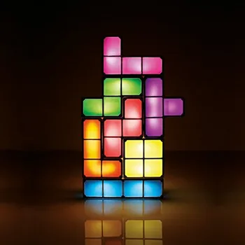 Dropship Uzlabot DIY Tetris Nakts Gaisma Krāsains Paaugstināma Tangram Puzles 7 Gabali, LED Indukcijas Bloķēšanas Indikators 3D Rotaļlietas, Dāvanu