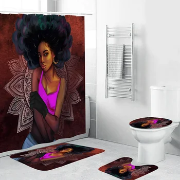 Sexy Āfrikas Meitene Sievietēm, Dušas Aizkars, kas ar Vannu Mat Paklājs Black Vannas istaba Ekrāna Ūdensizturīgs Peldvietu Vanna, Tualete Mājas Dekoru