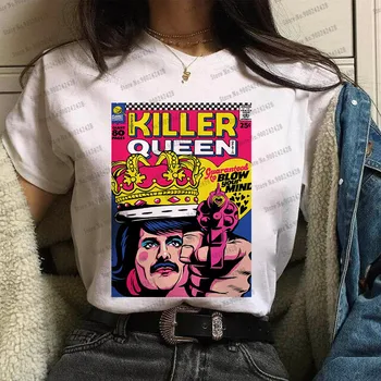 Estētiskās Freddie Mercury Sky sieviešu t krekls Karaliene Grupa T-krekls Harajuku Personas portrets Grafiskais izdrukāt Tee Vogue rokgrupa Topi