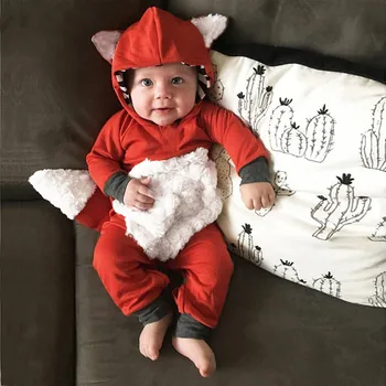 Jaundzimušā bērna Baby Meitenes Zēni 3D Multiplikācijas filmu Fox Kapuci Romper Jumpsuit Tērpiem, bērnu kostīmu mameluco bebe