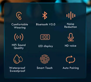 TWS Bluetooth Austiņas 2200mAh Uzlādes Box Bezvadu esrphone 9D Stereo Sporta Ūdensizturīgs Earbuds, Austiņas Ar Mikrofonu