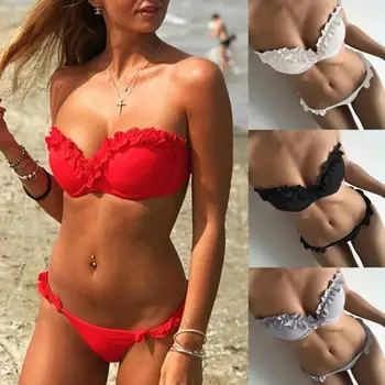 Fancinating Sexy Beachwear Bikini Komplekts Ruffles Sieviešu Cieti Apsēju Tankini Uzstādīt Brazīlijas Peldkostīmi Sieviešu Peldkostīmi Biquini
