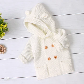Baby Boy Adīšanas Jaciņa Ziemā Silts Jaundzimušā Bērna Džemperi Modes Garām Piedurknēm Ar Kapuci Mētelis, Jaka Kids Apģērbs Apģērbs