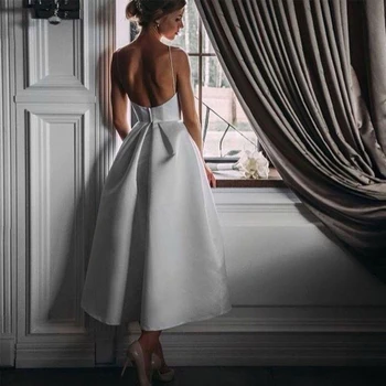 Ziloņkaula īss plus lieluma satīna balles puse vakara kleitas vestido de noiva sereia kleita drēbes de saviesīgs vakars kleita 2020. gadam plisēt spageti
