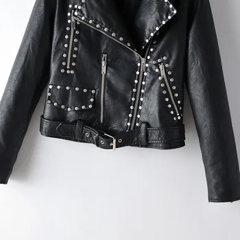 Gotiskā Melnā ādas jaka sieviešu ādas, mākslīgās ādas ar garām piedurknēm biker sieviete ikdienas jakas un mēteļi chaquetas cuero mujer 2019