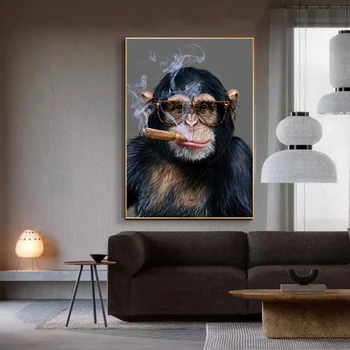 Pērtiķis Gorilla Smēķēšanas Plakātu Sienas Art Attēlus Dzīvojamās Istabas Dzīvnieku Izdrukas Mūsdienu Audekls Gleznošanai Mājas Apdare