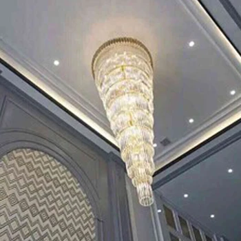 Vairāku slāņu mūsdienu kristāla lustras kāpnes gaismas AC110V 220v ilgu viesnīcas vestibilā lustras
